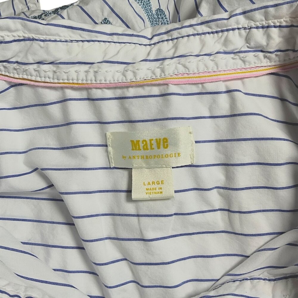 Anthropologie Maeve Button Down Shirt White Blue Striped I Love You Size Large L - Picture 7 of 10